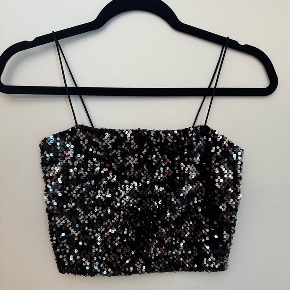 Garage Black Sequin Crop Top Spaghetti Strap Size XS Party Clubwear Festival - Picture 1 of 4